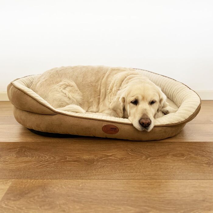 Ліжко для собак та котів Shiro Beige, велике, знімний чохол, машинне прання, м'яке, з піднятим бортиком, антиковзаюча підкладка, 90 x 70 x 25 см