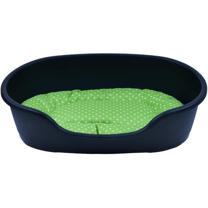 Корзина для собак Adena, 81 x 54 см, антрацит + подушка з принтами, зелена (92 x 61 x 26 см)