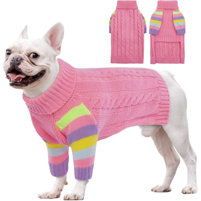 Светр для собак, середній розмір, теплий зимовий светр-ворітник для дівчаток та хлопчиків, зелена жилетка для собак, різдвяні костюми для собак, одяг для домашніх тварин, в'язані вироби, Французький бульдог, Бігль, світло-рожевий