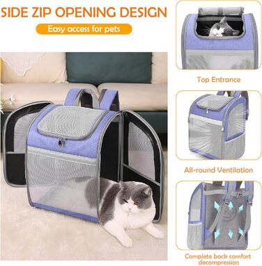 Рюкзак-переноска для собак та котів ALLSOPETS, фіолетовий. З безпечним ременем та світловідбиваючими смугами, для подорожей