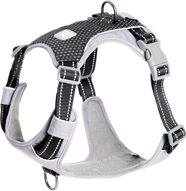 Шлейка для собак Huntboo Anti-Zug, проти вислизання, для малих, середніх та великих собак, не тягне, з світловідбиваючими елементами та 2 карабінами, не дає змогу душитися, регульована для тренувань та бігу (Чорний, S)