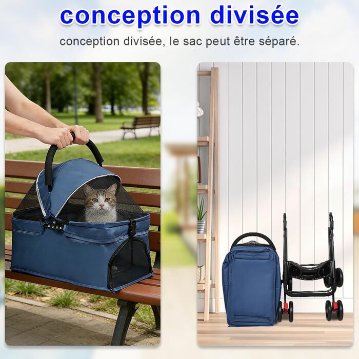 Дитяча коляска для собак та котів Homewell, складана, до 20 кг, з сумкою та підсклянником (блакитна)