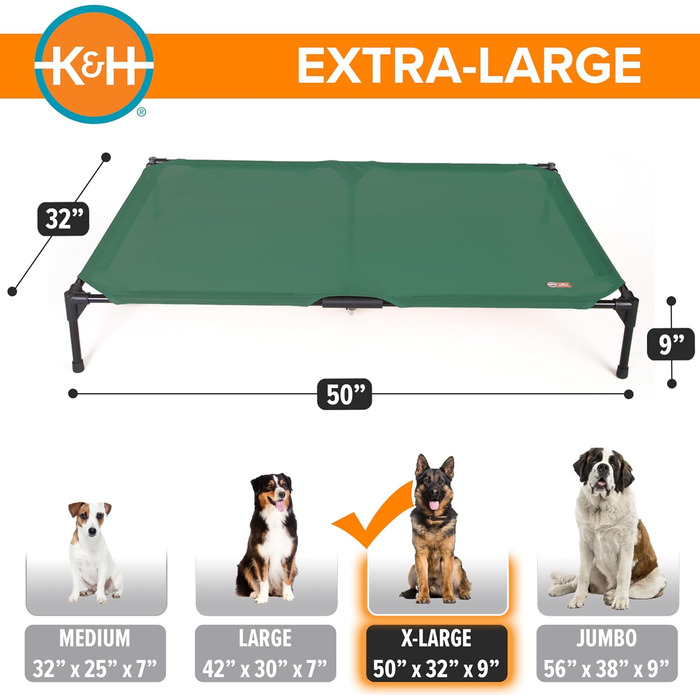 Підняте вуличне ліжко для собак K&H PET PRODUCTS, велике охолоджувальне ліжко з міцним металевим каркасом, дихаючою сіткою, портативне ліжко-платформа для великих собак