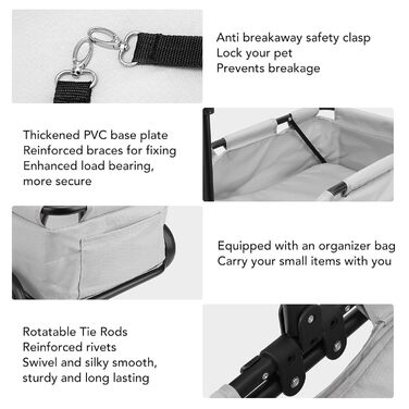 Дитяча коляска для собак, 4-колісна ручка, регульована коляска для малих та середніх собак, візок для джогінгу з собакою, коляска, водонепроникна з м'якою оббивкою сірого кольору