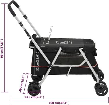 Складаний візок для собак vidaXL 100x49x96 см, лляна тканина, чорний, баггі для собак
