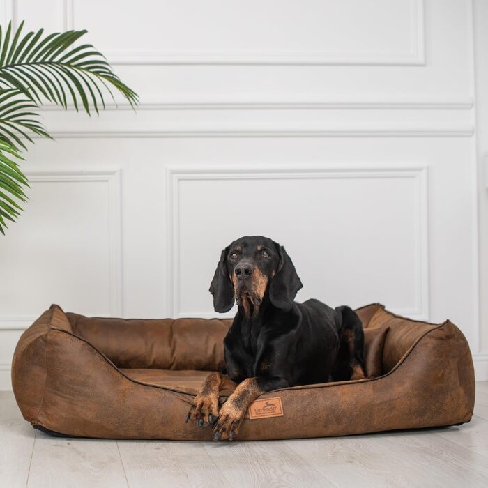 Ортопедичне ліжко для собак Tierlando® Alberto у вінтажному стилі, знімний велюровий чохол, 120x85 см, колір: світло-коричневий