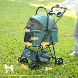 Дитяча та собача коляска 2-в-1, складна, з 4 колесами, знімний кошик, легка, для собак та котів середніх та маленьких порід, для прогулянок на вулиці (Блакитно-зелений, Темно-зелений)