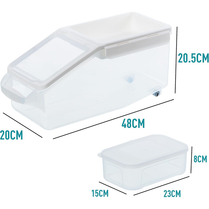 Контейнер для корму з колесами і мірною чашею, герметичний, BPA Free, верхня кришка, для сухого корму котів і собак, білий, розмір L