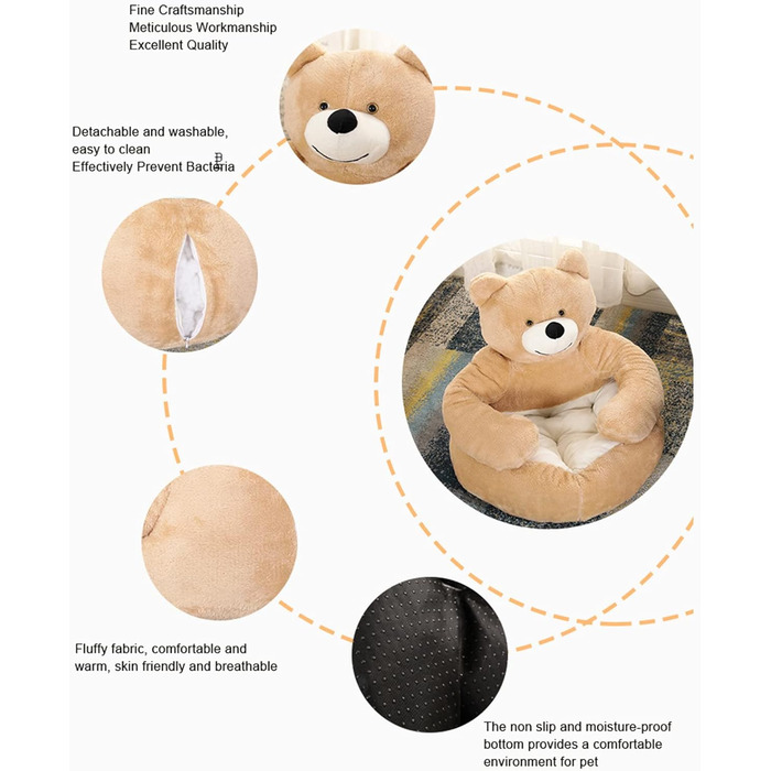 М'яке ліжко для котів та собак, плюшеве, кругле, знімний чохол, 60 см (Хакі)