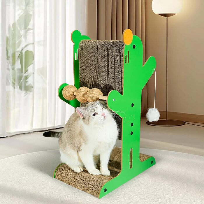 Двостороння кігтеточка для котів YEMOO з картону, T-подібна, з сизалевими кулями та іграшками, для захисту стін та диванів