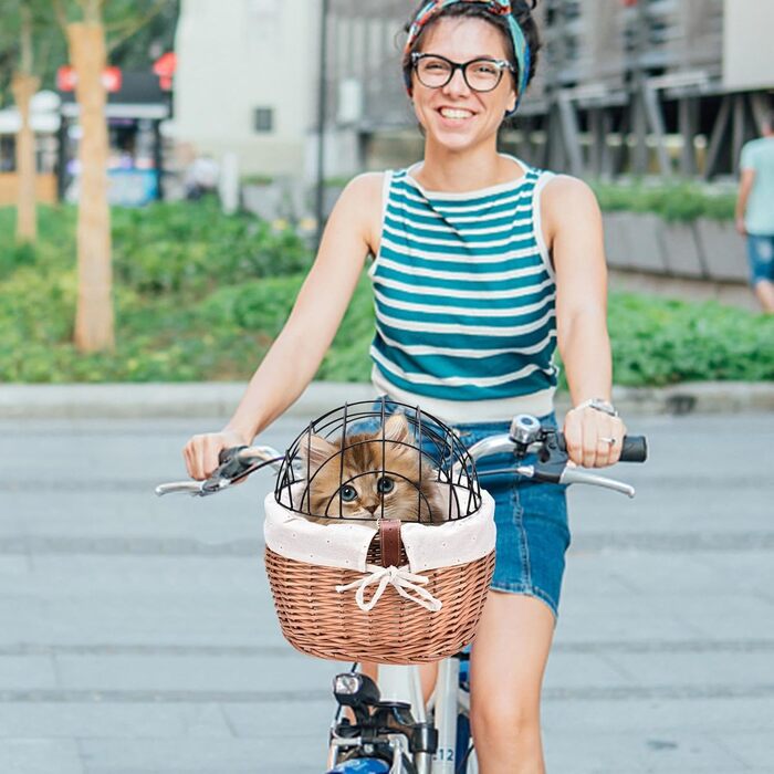 Фahrradkorb für Katzen – Плетіний велосипедний кошик для котів з ручним плетінням | Велосипедний кошик з лози з металевою сіткою | Знімний велосипедний кошик