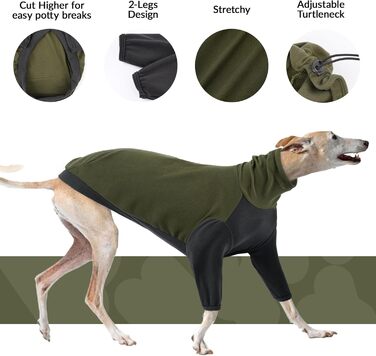 Теплий флісовий светр з високим коміром для грейхаундів, костюм, куртка, одяг для гальго, зимовий комбінезон, комфортний стиль для грейхаундів (Хакі, L)