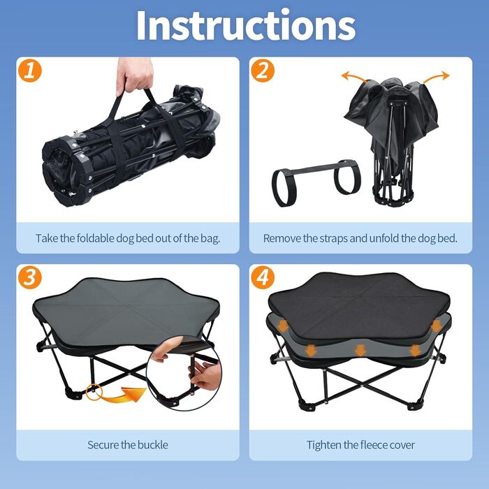 Шестигранне лежанка для собак, складана, з піднятим каркасом та знімним подушкою, портативна, водовідштовхувальна, для маленьких собак, для дому та вулиці, кемпінгу, подорожей, сірого кольору