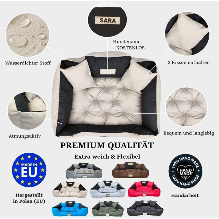 Крісло-ліжко для собак великих порід King Dog, велике, миється, з іменем, водонепроникне, силіконова наповнювач (Бежевий, 100 x 75 см)