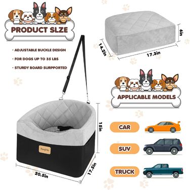 Автокрісло для собак, Memory Foam, чорне водонепроникне, з кишенями та знімним чохлом