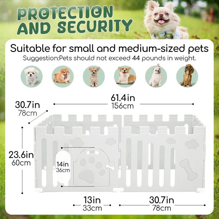 Клітка для собак, 6-панельна, для цуценят, з дверцятами, біла (156 x 78 x 60 см)