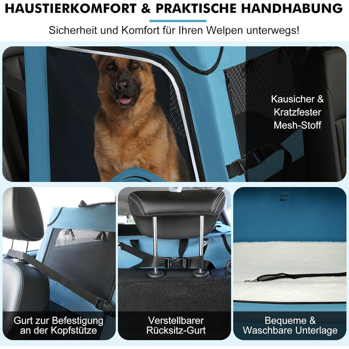 Складана переносна переносна коробка для собак Snagle Paw, стабільна переноска для заднього сидіння автомобіля з підголовником, металевий каркас, переноска для подорожей для середніх/великих собак, переноска з сітчастими дверцятами та м'якою оббивкою (68с