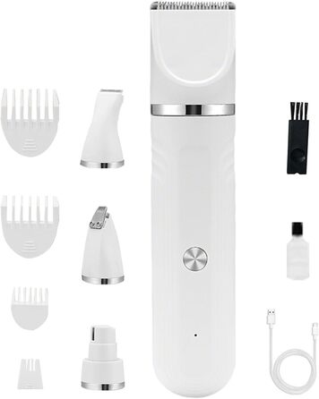 Електрична машинка для грумінгу собак 4-в-1: ножиці, щітка, тример - для собак, котів, цуценят. Зелений/Білий колір