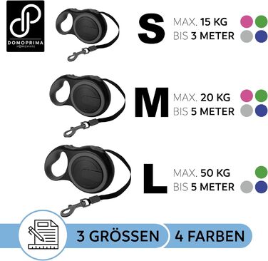 Рулетка для собак DOMOPRIMA, 3 розміри (S, M, L), 4 кольори (сірий, блакитний, зелений, рожевий) - Міцна та безпечна рулетка з відбиваючим ремінцем. Зелена, L