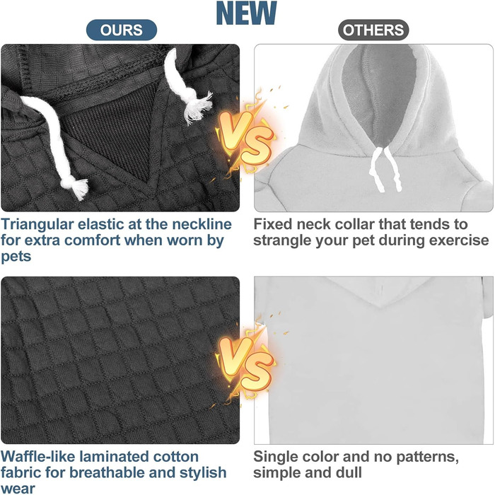 Світшот для собак BEAUTYZOO у вафельному стилі - теплий одяг для осені та зими (S, M, L) - кофта з капюшоном та кишенею для Бульдога, Пітбуля та інших порід, чорний (обхват грудей: 48 см)