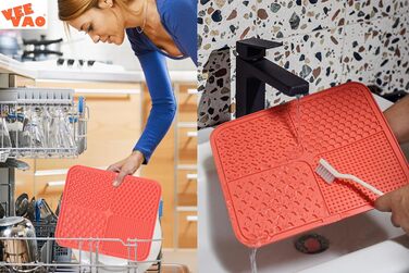 Килимок для собак великих порід VEEVAO XL, 30,5 x 25,4 см, силікон харчового класу, з присосками, для заспокоєння, проти нудьги, колір кораловий