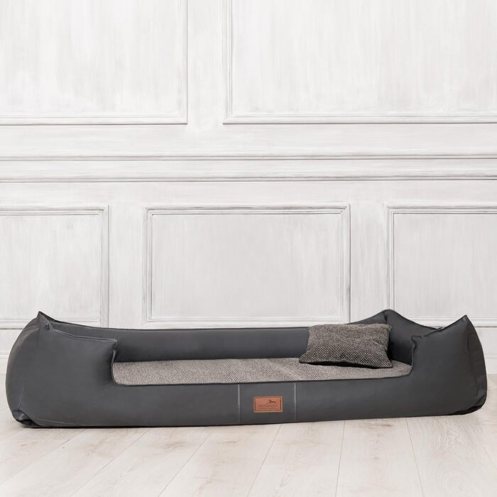 Ортопедичне ліжко для собак Tierlando® Linus Ortho Plus, 110x90 см, з віскоеластичною матрацом, штучна шкіра, графіт