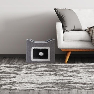 Будиночок-будка для кота з лежаком та іграшкою, сірий, 32 x 40 x 40 см