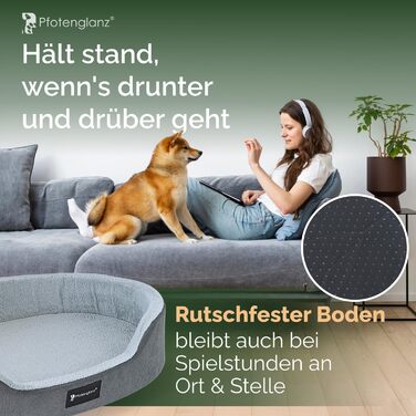 Ортопедичне ліжко для собак Pfotenglanz: зручне та м'яке ліжко-корзина для собак середніх порід. Розмір 85x65 см, з вологостійким покриттям, ковзаючою основою та м'якою матрацом з холодним пінополіуретаном. Сірий колір.