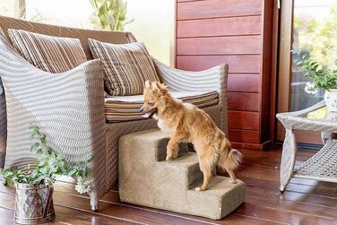 Сходинка для собак та котів 30 см | 3 сходинки | М'який плюшевий чохол | Бежевий колір | Для дому та автомобіля