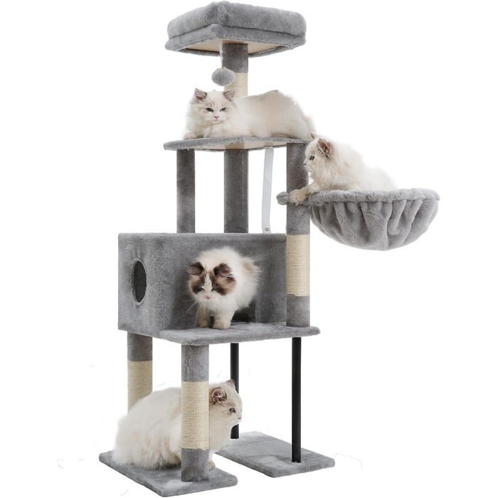 Котячий будиночок Heybly Kratzbaum HCT200SW, 125 см: кігтеточка, будиночок, лежанка, стрибкова платформа, сірий