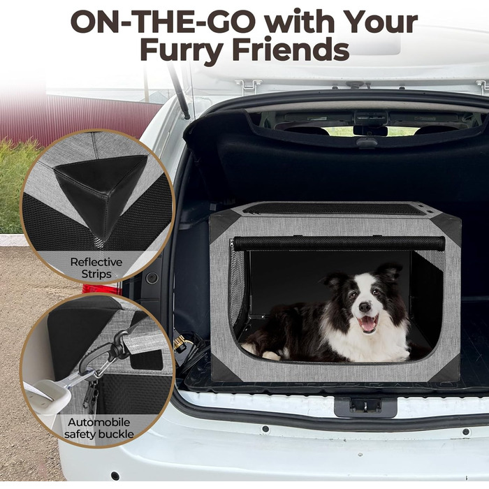 Складана переносна будка для собак великих порід, м'яка, для подорожей, для дому та вулиці, з міцним сітковим вікном (темно-сірий), 91.4 x 63.5 x 63.5 см