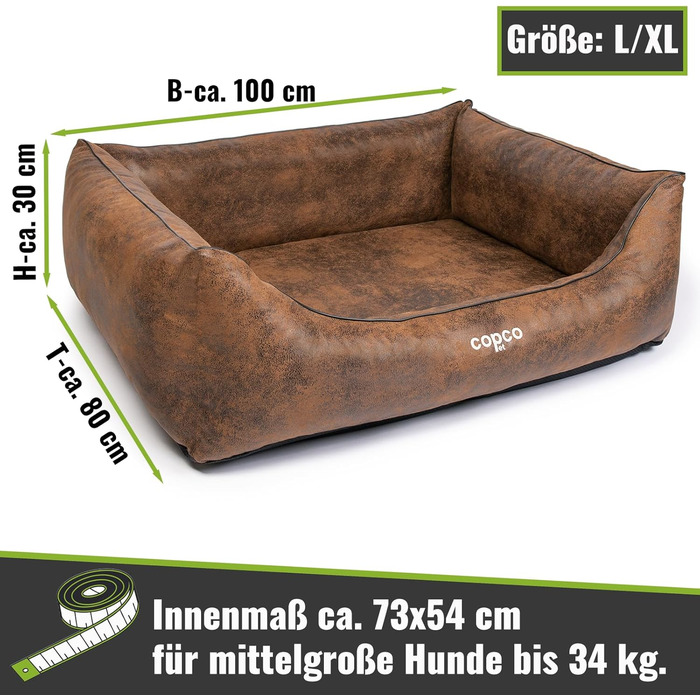 Ортопедичне собаче ліжко для середніх собак, велике (XL), миюче та нековзне. Корзина для собак з штучної шкіри в стилі велюру, захищає суглоби, для дому, легко миється. Собаче ліжко-софа коричневого кольору 100x80 см, розміри: 100 x 80 x 35 см. Ортопедичн