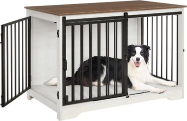 Будиночок для собаки Hzuaneri 100 см з дверцятами, дерев'яний, для дому, біло-коричневий