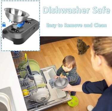 Підвищені годівниці для котів 2 шт. з нержавіючої сталі, нахил 15°, антиковзний стійкий, запобігає нудоті, придатні для миття в посудомийній машині
