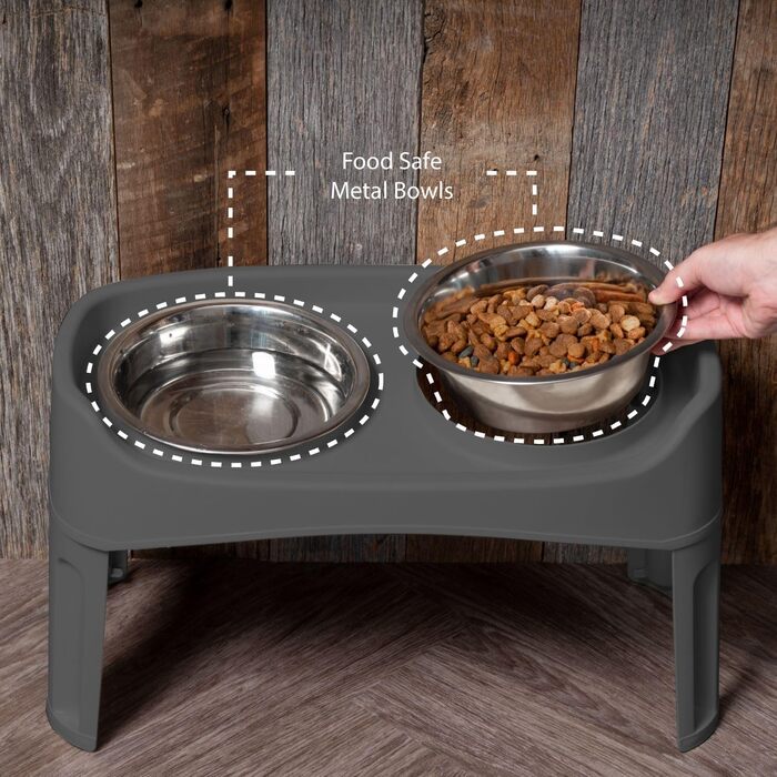 Набір з 2 підіймальних мисок для собак Iris Ohyama PEF-L, сірий, L29 x B57 x H31 см