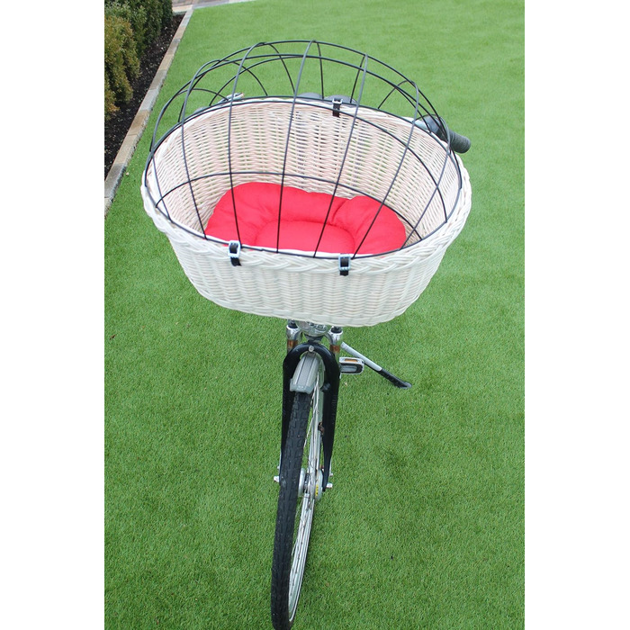 Корзина для велосипеда Marcus Hundefahrradkorb для руля з лози з металевою сіткою та подушкою, корзина для собак, корзина на кермо, корзина для покупок, натуральний (XXL з подушкою)