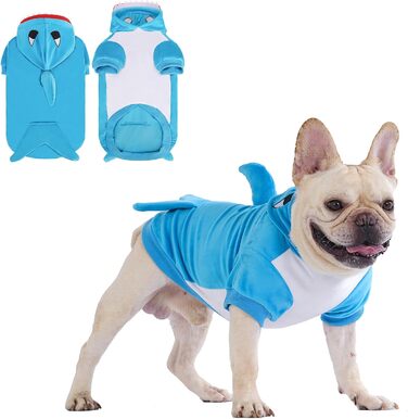 KOOLTAIL Костюм для собак, костюм бджоли, теплий флісовий пуловер з капюшоном, одяг для домашніх тварин, кумедний косплей, карнавальний костюм, захист від холоду, з отвором для повідка (Синій акул, Великий)