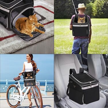 Сумка на велосипед для тварин, рюкзак для собак та котів з сіткою, складана переноска для малих та середніх собак та котів до 6 кг (Чорний)