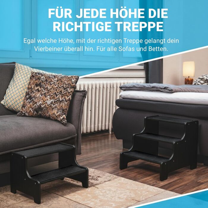 Сходинки для собак та котів AMAZING: 3 сходинки, 40 см, чорного кольору. Підходить для маленьких, середніх та великих собак, а також для старих котів. Захист суглобів, заміна рампі.