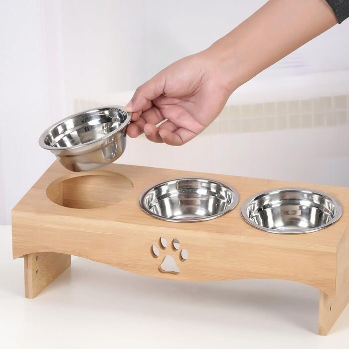 Набір мисок для котів JUJOYBD 3 шт. - підняті миски з нержавіючої сталі, кут нахилу 15°, ергономічна станція для годування котів та маленьких собак
