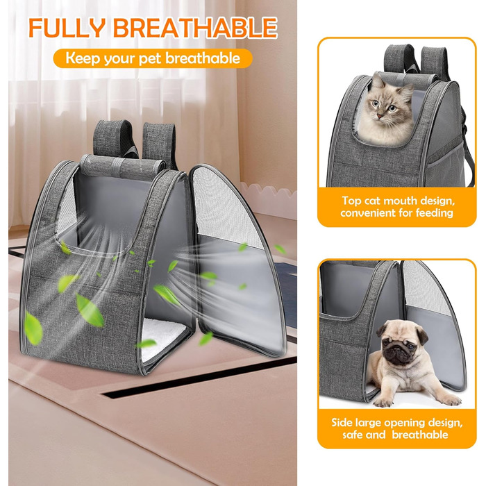 Рюкзак для тварин ALLSOPETS: зручний та дихаючий для котів та собак, знімний килимок, ідеально для подорожей, прогулянок та хатнього використання (сірий)