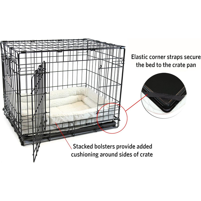 Кімната для домашніх тварин Midwest Homes for Pets QuietTime, велика, з подвійним бордюром, біла плюшева матрац, машинне прання, безпечне місце з еластичними стрічками, 76 см, 82 x 10 x 51 см