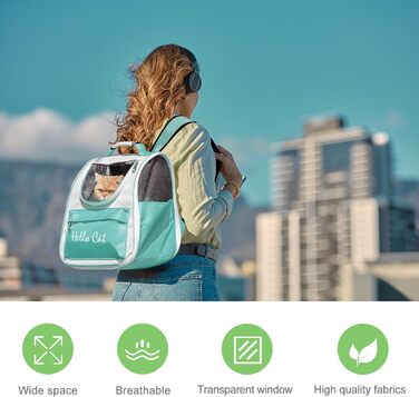 Рюкзак для тварин Surmounty з сіткою, складаний рюкзак для кота/собаки з мискою для подорожей, водонепроникний оксфорд, до 15 кг (зелений)