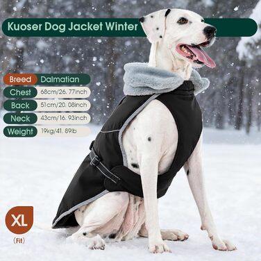 Теплий водонепроникний жилет для собак Kuoser, чорний, розмір M. Регульований, з відбиваючими елементами, для середніх собак.