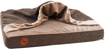 М'яке ліжко для собак середніх порід з ортопедичною матрацною поверхнею, з капюшоном, неслизьке, з можливістю прання, з блискавкою (колір: коричневий, розмір: 55 x 45 x 8 см)