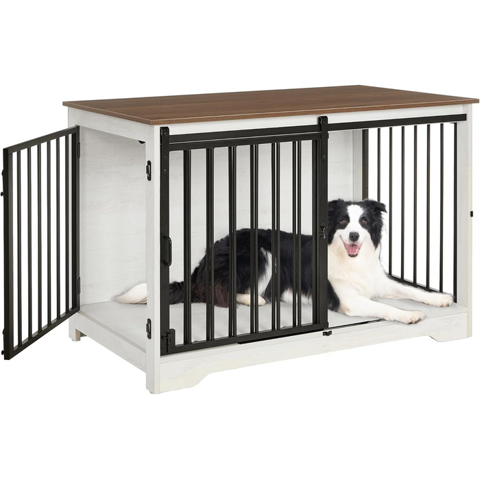 Будиночок для собаки Hzuaneri 100 см з дверцятами, дерев'яний, для дому, біло-коричневий