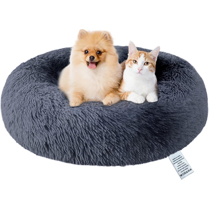 OKPOW Кругле ліжко для собак та котів: м'яке, антистресове, Ø60 см, темно-сірий (M)