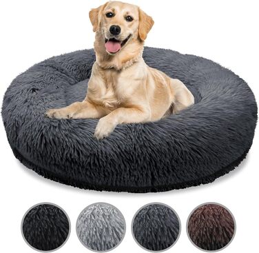 Ортопедичне ліжко для собак великих порід, 120 см, Donut подушка, Memory Foam, круг, кошик для собак, м'яке, плюшеве, штучне хутро, колір: темно-сірий XL-120 см темно-сірий