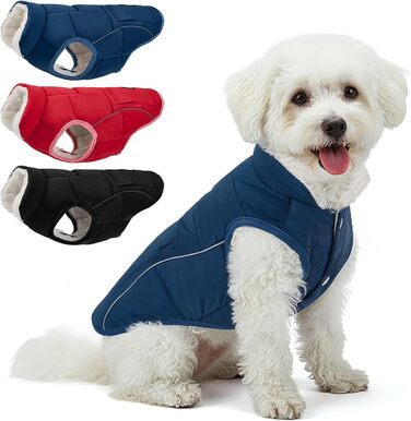 Зимовий одяг для собак Nasjac - тепла куртка зі флісовою підкладкою, світловідбиваючими смугами та кишенями, водонепроникний одяг для собак маленьких та середніх порід (Темно-синій, M)