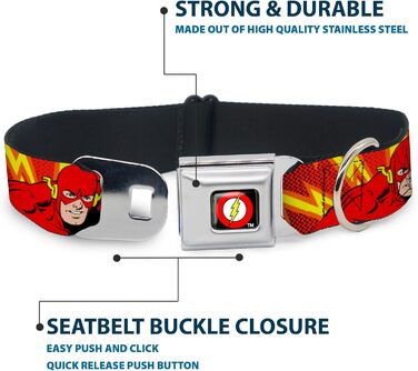Нашийник для собак Buckle-Down з логотипом Флеша, чорний, 22,9–38,1 см
